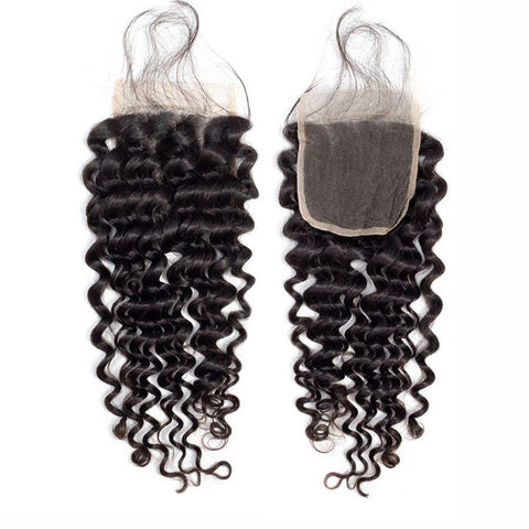 VSHOW HAIR Premium 9A Brazilian Human Virgin Hair Deep Wave 3 Bundles with Pre Plucked Closure Deal Natural Black