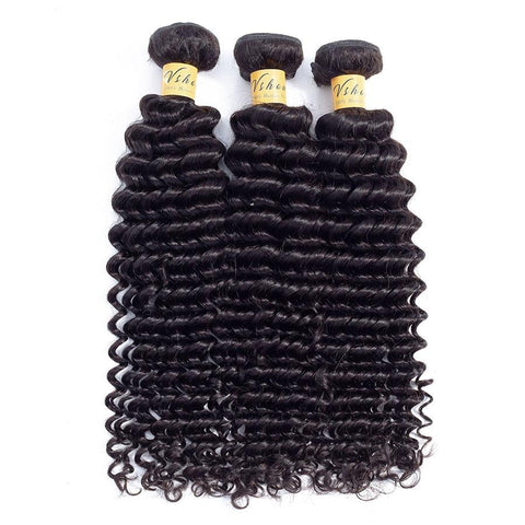 VSHOW HAIR Premium 9A Indian Human Virgin Hair Deep Wave Natural Black 3 Bundles Deal
