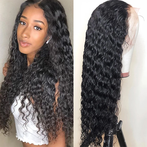 VSHOW HAIR Premium Deep Wave Human Hair 5x5 Lace Closure Wigs Natural Black
