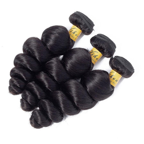 VSHOW HAIR Premium 9A Indian Human Virgin Hair Loose Wave 3 Bundles with Pre Plucked Closure Deal Natural Black