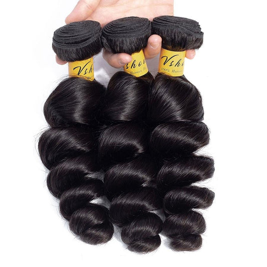 VSHOW HAIR Premium 9A Malaysian Human Virgin Hair Loose Wave Natural Black 3 Bundles Deal