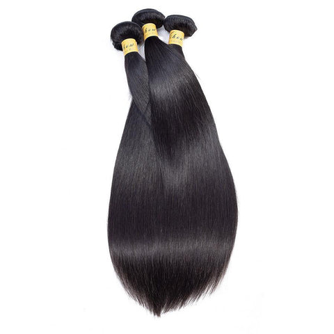 VSHOW HAIR Premium 9A Brazilian Human Virgin Hair Straight 3 Bundles with Pre Plucked Closure Deal Natural Black