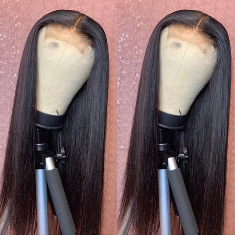 VSHOW Straight Human Hair 4x4 Lace Closure Wigs Natural Black