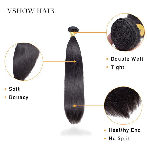 VSHOW HAIR Premium 9A Mongolian Human Virgin Hair Straight Natural Black 4 Bundles Deal
