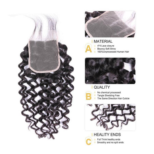 VSHOW HAIR 100% Virgin Human Hair Water Wave 4x4 Lace Closure Natural Black