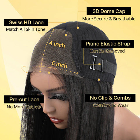VSHOW Straight Hair Glueless Wear Go Wigs Pre-cut HD Lace Wigs 180% Density