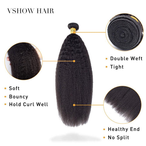 VSHOW HAIR Premium 9A Brazilian Human Virgin Hair YaKi Natural Black 3 Bundles Deal