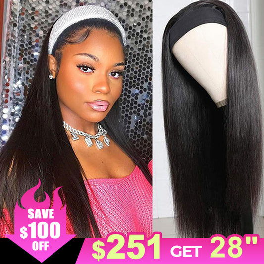 $100 Off Straight Human Hair Headband Wigs Glueless Wigs 180% Density Half Wigs With Headband