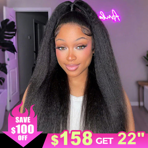 $100 Off Kinky Straight Wear Go Glueless Human Hair Wigs 180% Density Pre Cut Lace