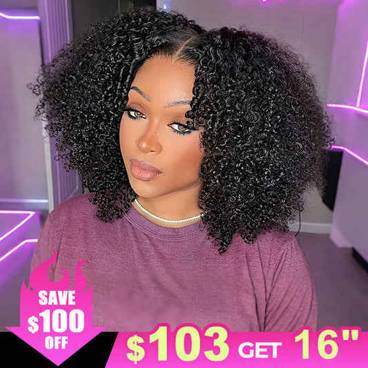 $100 Off Afro Curly V Part Human Hair Wigs Natural Blend Glueless Wigs For Beginners