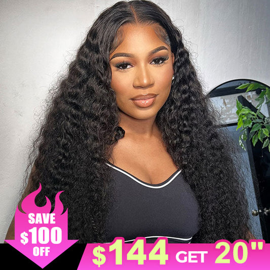 $100 Off Bleached Knots Deep Curly Wear Go Glueless Human Hair Wigs 10x6 Pre-cut HD Lace Wigs