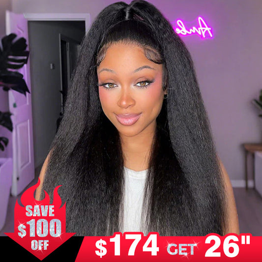 $100 Off Kinky Straight Wear Go Glueless Human Hair Wigs 180% Density Pre Cut Lace