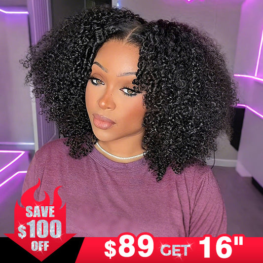 $100 Off Afro Curly V Part Human Hair Wigs Natural Blend Glueless Wigs For Beginners