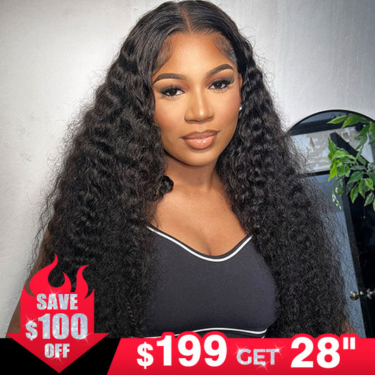 $100 Off Bleached Knots Deep Curly Wear Go Glueless Human Hair Wigs 4x6 Pre-cut HD Lace Wigs