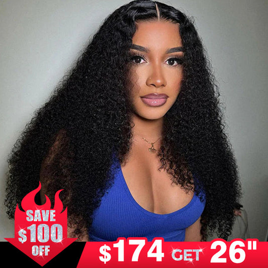 $100 Off Afro Curly Wear Go Glueless Wigs HD Lace Long Human Hair Wigs For Women