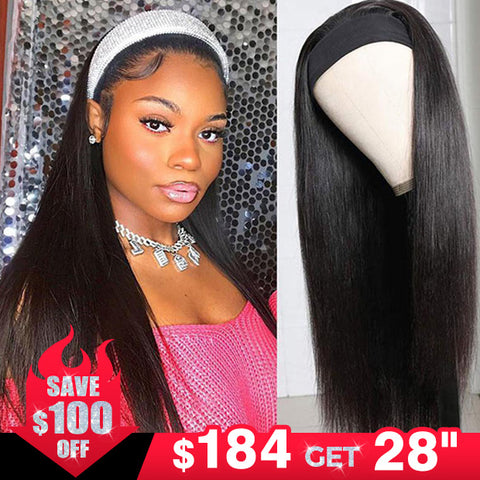 $100 Off Straight Human Hair Headband Wigs Glueless Wigs 180% Density Half Wigs With Headband