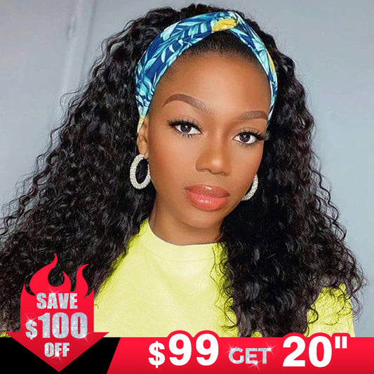 $100 Off Headband Wigs Water Wave Human Hair Glueless Wigs For Women