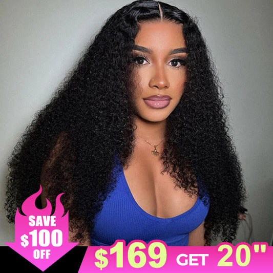 $100 Off Afro Curly Wear Go Glueless Wigs HD Lace Long Human Hair Wigs For Women