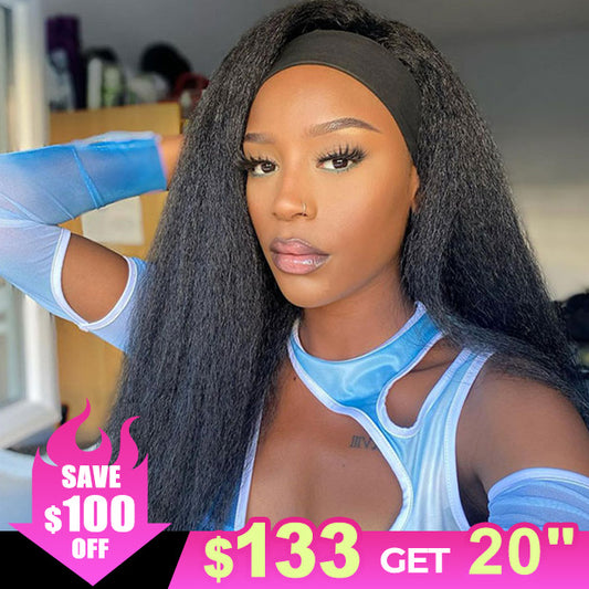 $100 Off Headband Wigs Kinky Straight Human Hair Glueless Wigs For Women