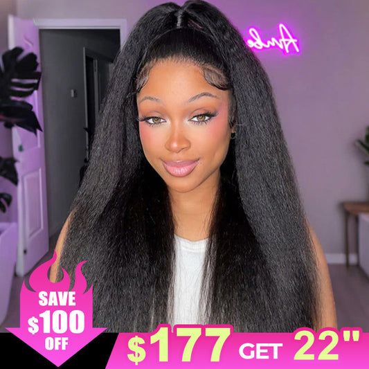 $100 Off Kinky Straight Wear Go Glueless Human Hair Wigs 180% Density Pre Cut Lace