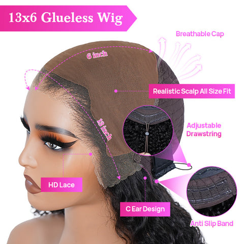 Vshow Chocolate Brown Glueless Wear Go Wigs Burmese Curly Pre-Cut 13x6 Lace With Adjustable Drawstring