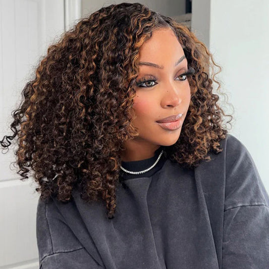 VSHOW Balayage Highlight Ombre Brown Water Wave Wear Go Glueless Wigs For Black Women
