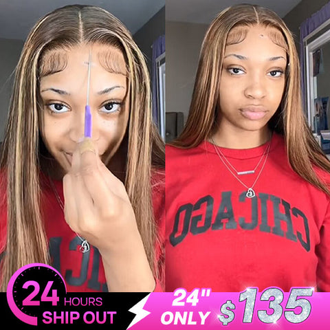 [Fast Shipment] VSHOW Straight Hair Highlight Wig Wear Go Wigs Glueless 4x6 HD Lace Wigs 180% Density
