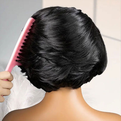 Vshow Pre Styled Straight Human Hair Blow Out Cut Bob Wig 7x5 Larger Lace Wear Go Glueless Wig Pre Cut HD Lace Wigs For Women Beginner Friendly
