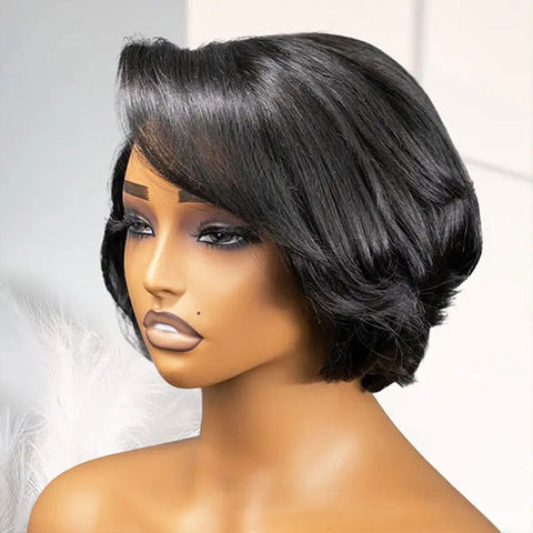 Vshow Pre Styled Straight Human Hair Blow Out Cut Bob Wig 7x5 Larger Lace Wear Go Glueless Wig Pre Cut HD Lace Wigs For Women Beginner Friendly