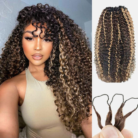 Ombre Highlight Kinky Curly Crochet Braid Hair Miracle Knots 3 Tones Color 1B/3/27 Pre Seperated Crochet Human Hair Extensions Easy Install Reusable Culy Human Hair For Black Women