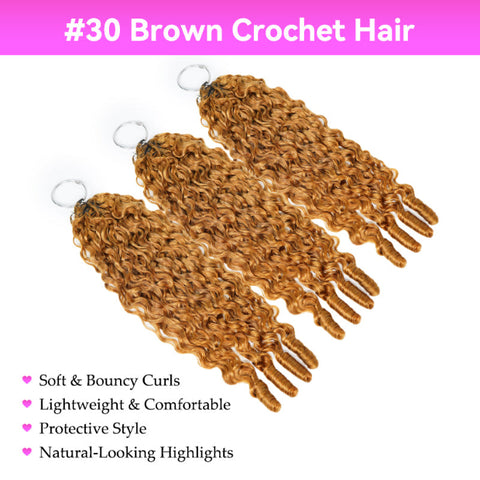 Knotless #30 Brown Burmese Curly Crochet Braid Hair For Miracle Knots Invisiable String Feather Soft Light Weight