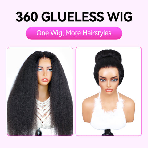 VSHOW Kinky Straight Human Hair Wigs 360 Pre Cut Lace Glueless Wigs For Black Women