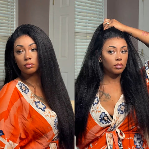 VSHOW Kinky Straight Human Hair Wigs 360 Pre Cut Lace Glueless Wigs For Black Women