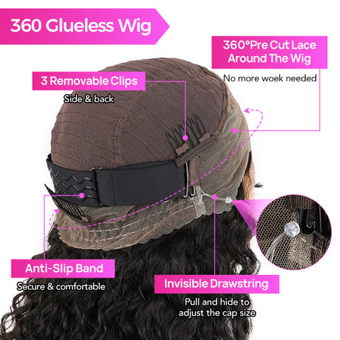 VSHOW Water Wave 360 Lace Frontal Human Hair Wear Go Wigs With Bleached Knots Invisible Drawstring