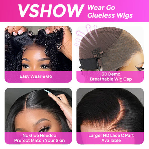 VSHOW Water Wave 360 Lace Frontal Human Hair Wear Go Wigs With Bleached Knots Invisible Drawstring