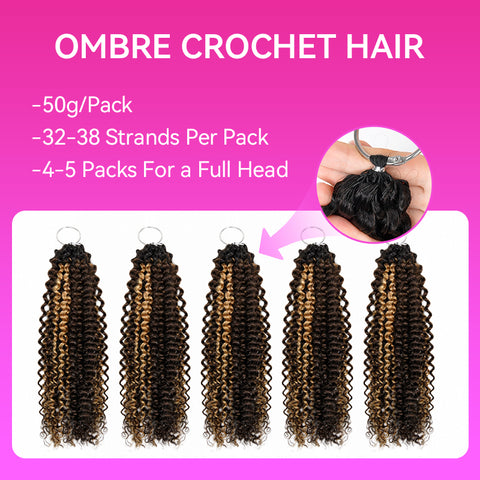 Ombre Highlight Kinky Curly Crochet Braid Hair Miracle Knots 3 Tones Color 1B/3/27 Pre Seperated Crochet Human Hair Extensions Easy Install Reusable Culy Human Hair For Black Women
