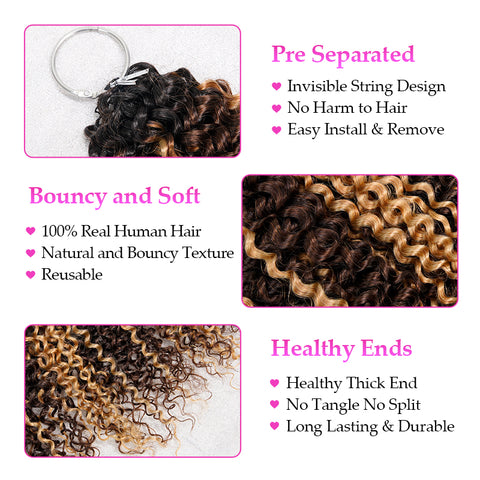 Ombre Highlight Kinky Curly Crochet Braid Hair Miracle Knots 3 Tones Color 1B/3/27 Pre Seperated Crochet Human Hair Extensions Easy Install Reusable Culy Human Hair For Black Women