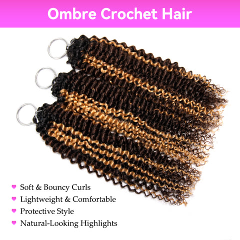 Ombre Highlight Kinky Curly Crochet Braid Hair Miracle Knots 3 Tones Color 1B/3/27 Pre Seperated Crochet Human Hair Extensions Easy Install Reusable Culy Human Hair For Black Women