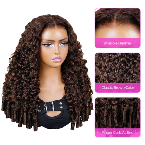 Vshow Chocolate Brown Glueless Wear Go Wigs Burmese Curly Pre-Cut 13x6 Lace With Adjustable Drawstring
