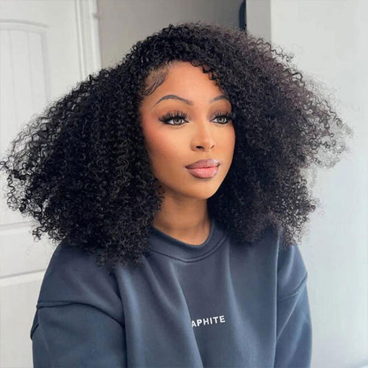 Vshow Drawstring Afro Curly 3 in 1 Half Wigs With 4C Hairline Natural Blend Half Human Hair Wigs For Women