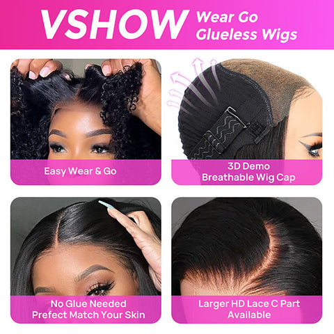 Vshow Bleached Knots Ocean Wave Wear Go Wigs Pre-cut HD Lace Pre Plucked Hairline Glueless Wigs