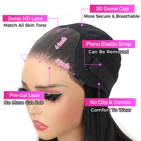 VSHOW  Bleached Knots Body Wave Hair 4x6 HD Lace Wigs Wear Go Glueless Wigs 180% Density