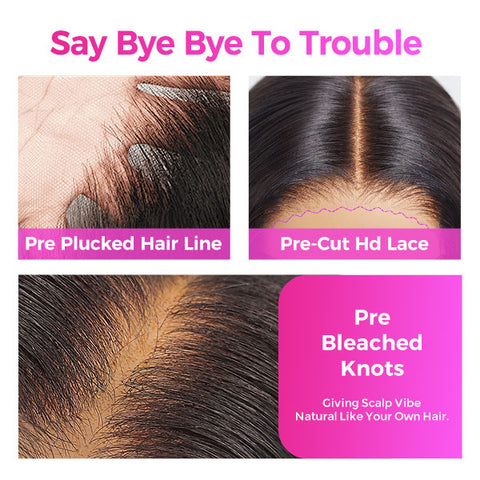 Vshow Glueless 4x6 Swiss HD Lace Wigs Deep Wave Wear Go Wig Human Hair Bleached Knots 180% Density