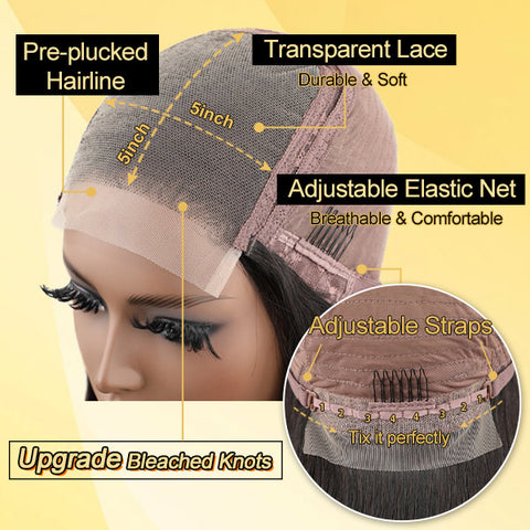 VSHOW Deep Wave Human Hair 4x4/5x5 Lace Wig Bleached Hair Knots 150% Density