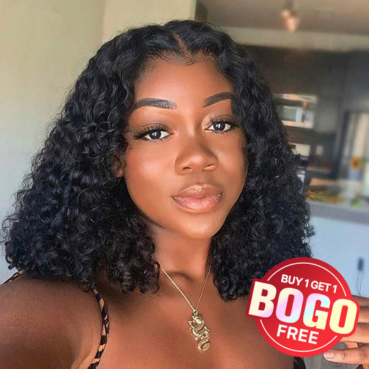 VSHOW Deep Wave Short Bob Haircuts Curly Hair Wigs 13x4 Lace Front Human Hair Wigs