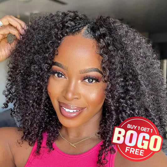 BOGO Kinky Curly V Part Wigs No Leave Out Beginner Friendly Glueless Human Hair Wigs