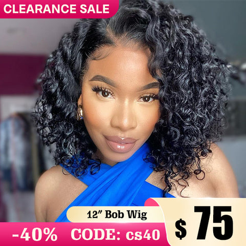 Clearance Sale Bob Style Deep Wave Pre-cut 4x4 Lace Wear Go Glueless Wigs Pre Plucked Hairline Curly Human Hair Wigs
