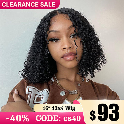 Clearance Sale Short Bob Kinky Curly 13x4 Lace Front Wigs Transparent Lace Human Hair Wigs Natural Hairline