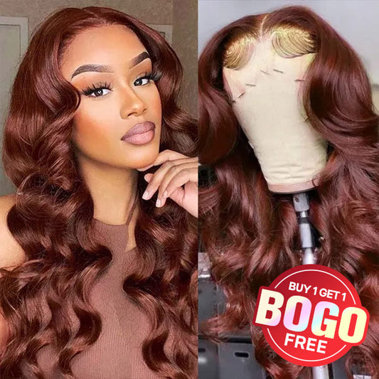 VSHOW #33 Reddish Brown Color Wig Body Wave Hair 4X6 Pre Cut Lace Human Hair Wigs