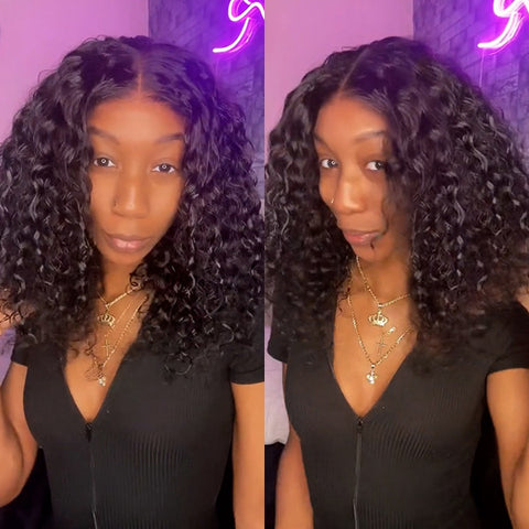 Crownmecutie Recommend Water Wave Short Bob Wig HD Lace Wear Go Wig Glueless Human hair Wigs